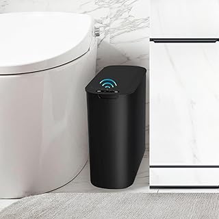 TIPGO Automatic Bathroom Trash Can with Lid, 2.6 Gallon Touchless Motion Sensor Garbage Can, Smart Plastic Slim Wastebasket for Bedroom, Office, Dorm (Black)