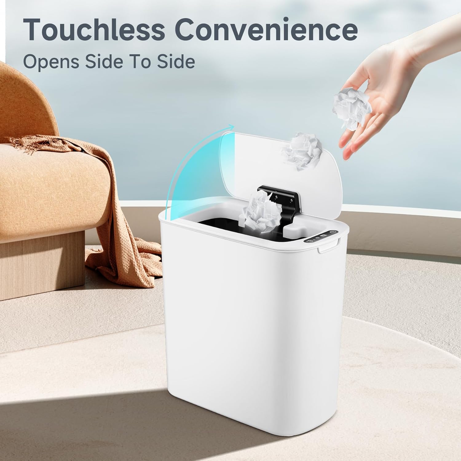 Automatic Bathroom Trash Can with Lid, 2.6 Gallon Touchless Motion Sensor Garbage Can, Smart Plastic Slim Wastebasket for Bedroom, Office, Dorm (White)-1