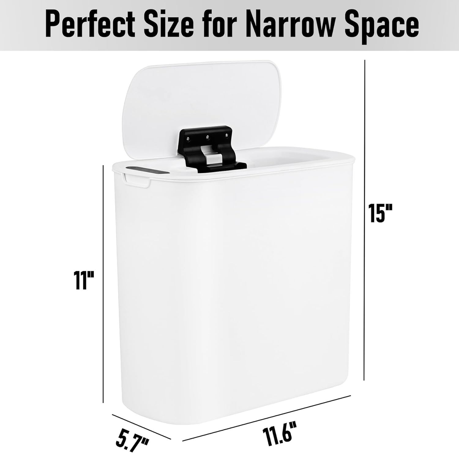 Automatic Bathroom Trash Can with Lid, 2.6 Gallon Touchless Motion Sensor Garbage Can, Smart Plastic Slim Wastebasket for Bedroom, Office, Dorm (White)-6