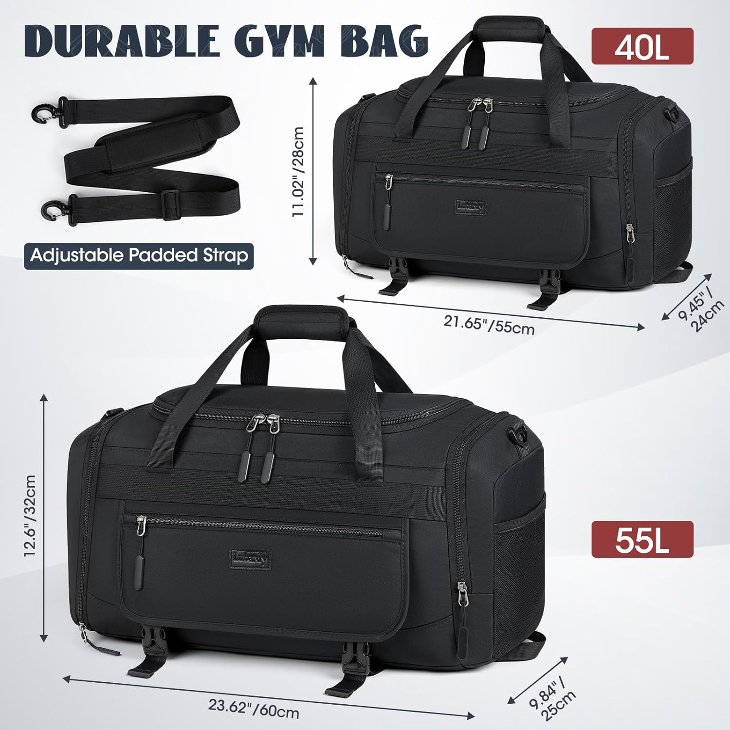 IGOLUMON Gym Bag for Men 40L Sports Duffel Bags Gym Duffle Bag Women with Shoe Compartment & Wet Pocket Water Resistant Travel Duffel Bag Lightweight Weekender Overnight Bag Black-1