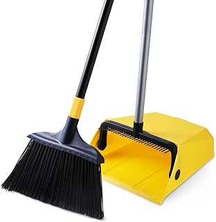 Yocada Heavy Duty Broom and Dustpan Set with Comb Commercial Outdoor Indoor for Courtyard Garage Lobby Mall Market Floor Home Kitchen Room Office Pet Hair Rubbish