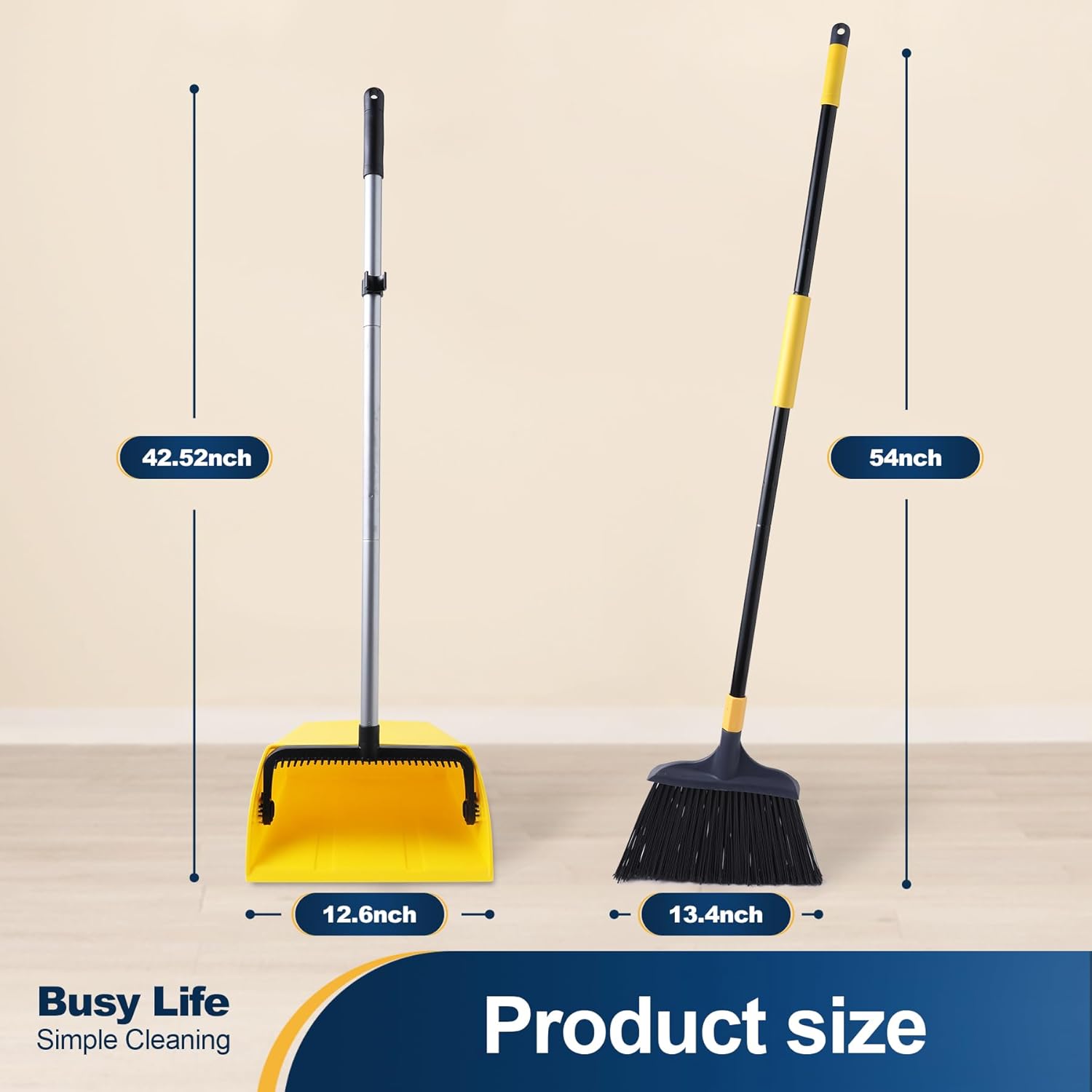 Yocada Heavy Duty Broom and Dustpan Set with Comb Commercial Outdoor Indoor for Courtyard Garage Lobby Mall Market Floor Home Kitchen Room Office Pet Hair Rubbish-3