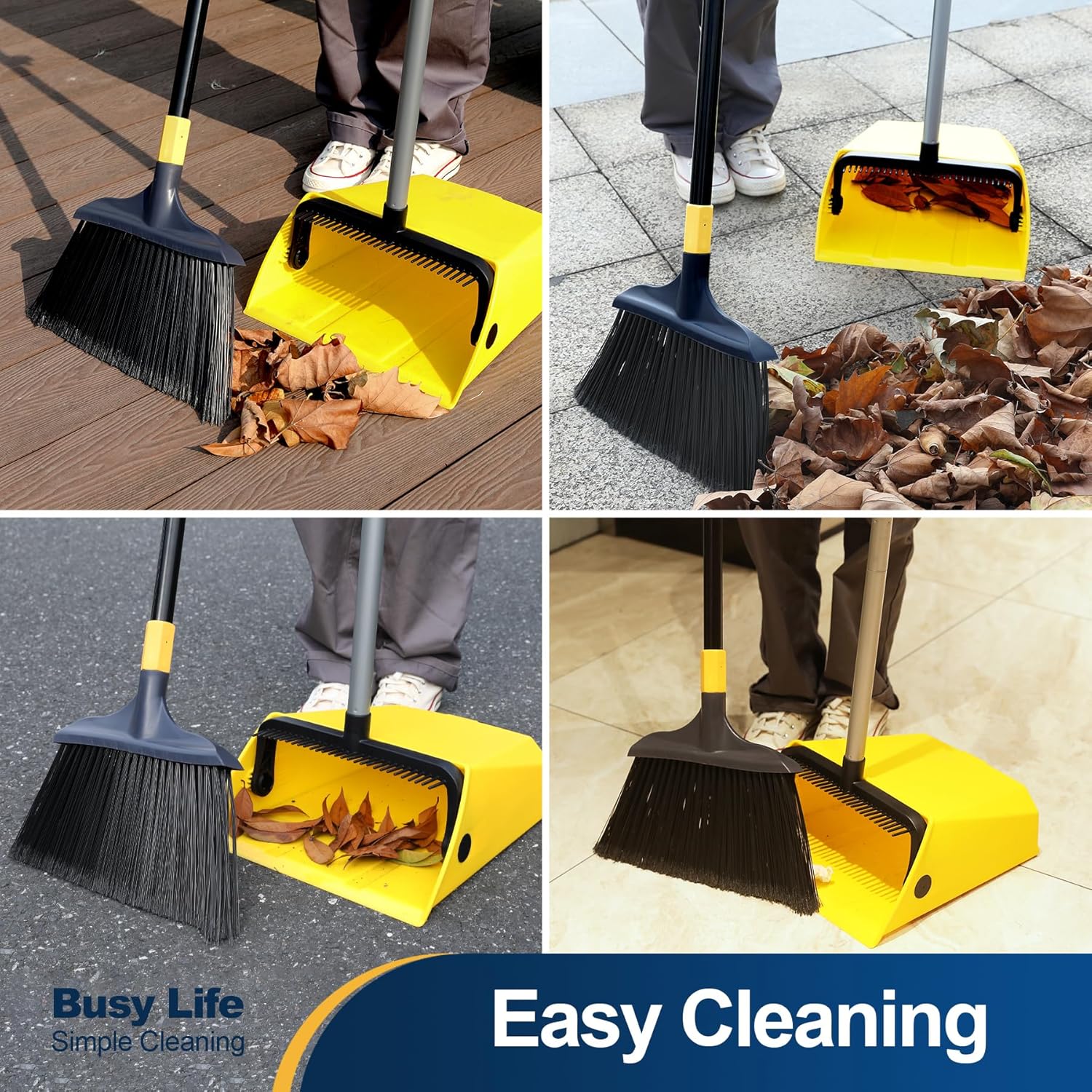 Yocada Heavy Duty Broom and Dustpan Set with Comb Commercial Outdoor Indoor for Courtyard Garage Lobby Mall Market Floor Home Kitchen Room Office Pet Hair Rubbish-4