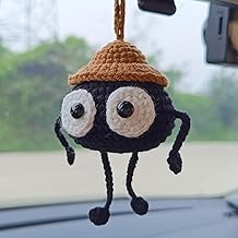 Cute Soot Sprite Elf Car Decor, Anime Rear View Mirror Car Accessories Hanging Ornament, Car Charm Dashboard Decorations Funny Gifts for Women Men (Hand Crochet 1 Pcs + Mini 10 Pcs)