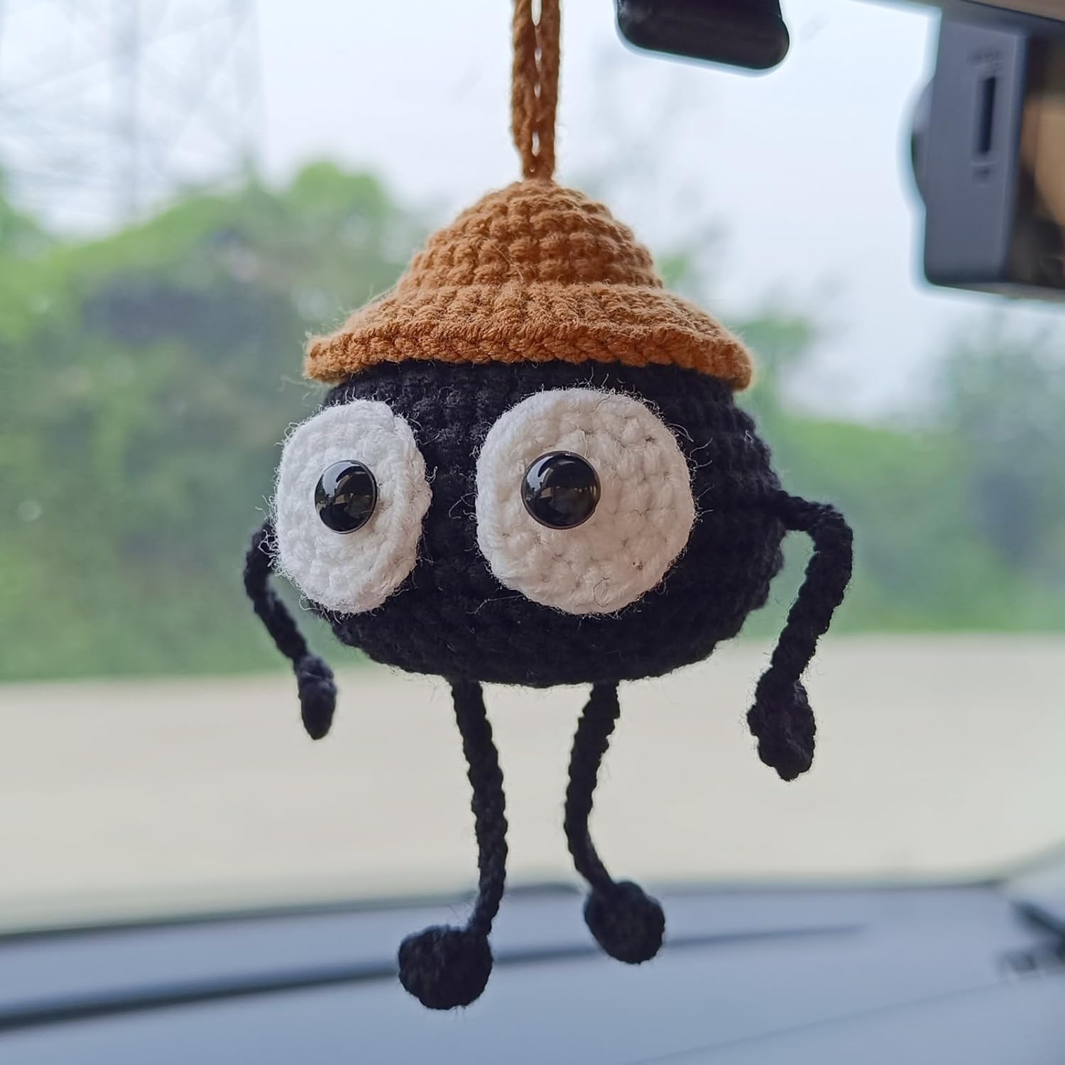 Cute Soot Sprite Elf Car Decor, Anime Rear View Mirror Car Accessories Hanging Ornament, Car Charm Dashboard Decorations Funny Gifts for Women Men (Hand Crochet 1 Pcs + Mini 10 Pcs)-0