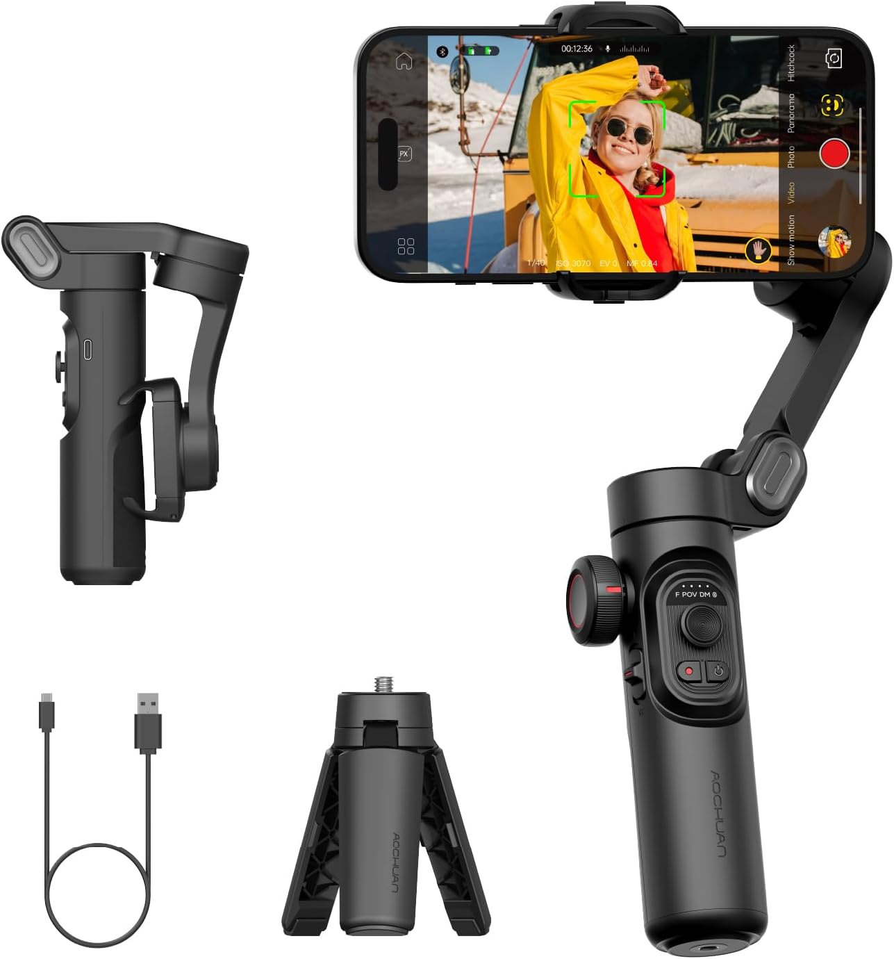 Gimbal Stabilizer for Smartphone, iPhone Gimbal w/Focus Wheel Face/Object Tracking Gimbal for iPhone 15 14 Pro Max/Android Foldable 3-Axis Handheld Phone Gimbal for Video Recording -Smart XE-0