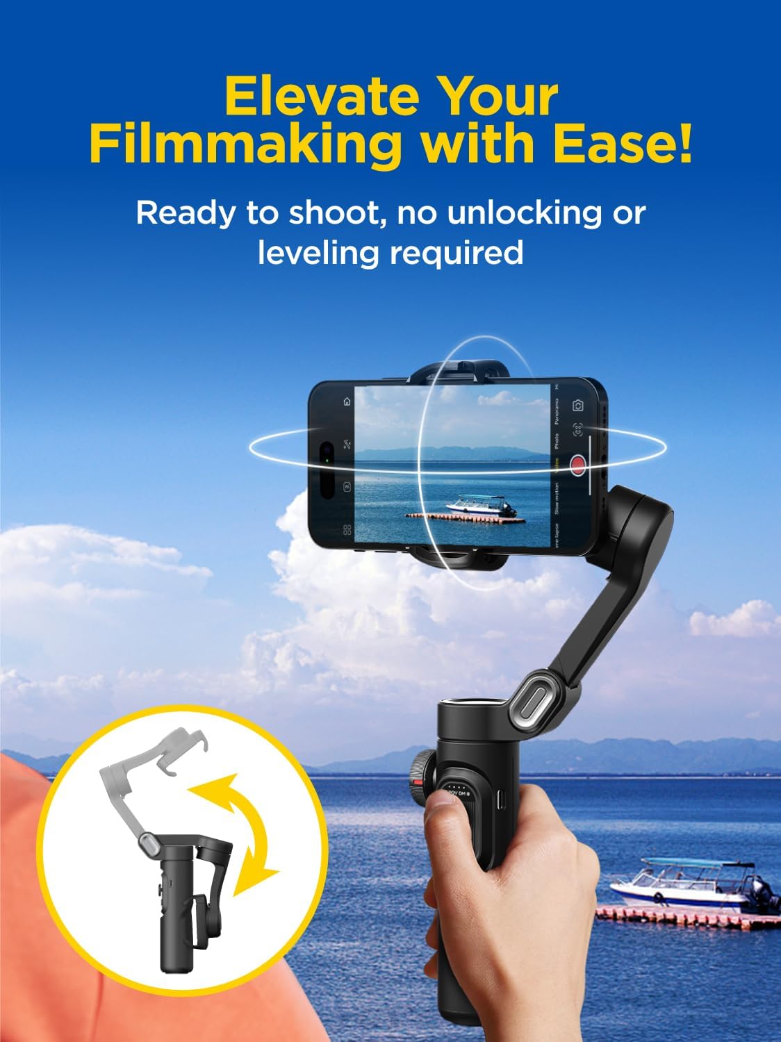 Gimbal Stabilizer for Smartphone, iPhone Gimbal w/Focus Wheel Face/Object Tracking Gimbal for iPhone 15 14 Pro Max/Android Foldable 3-Axis Handheld Phone Gimbal for Video Recording -Smart XE-6