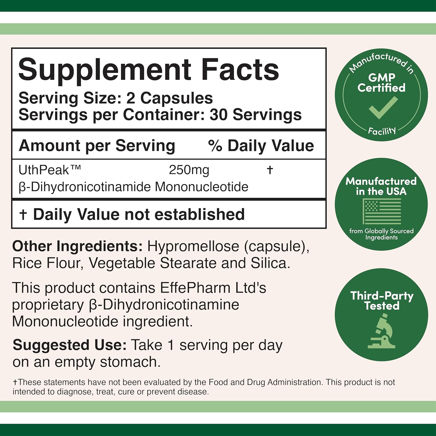 NMNH (NMN Supplement Alternative) (Dihydronicotinamide Mononucleotide) 250mg Per Serving, 60 Count (30 Servings) NAD Supplement to Boost NAD+ Levels As We Age (Non-GMO, Gluten Free) by Double Wood-1