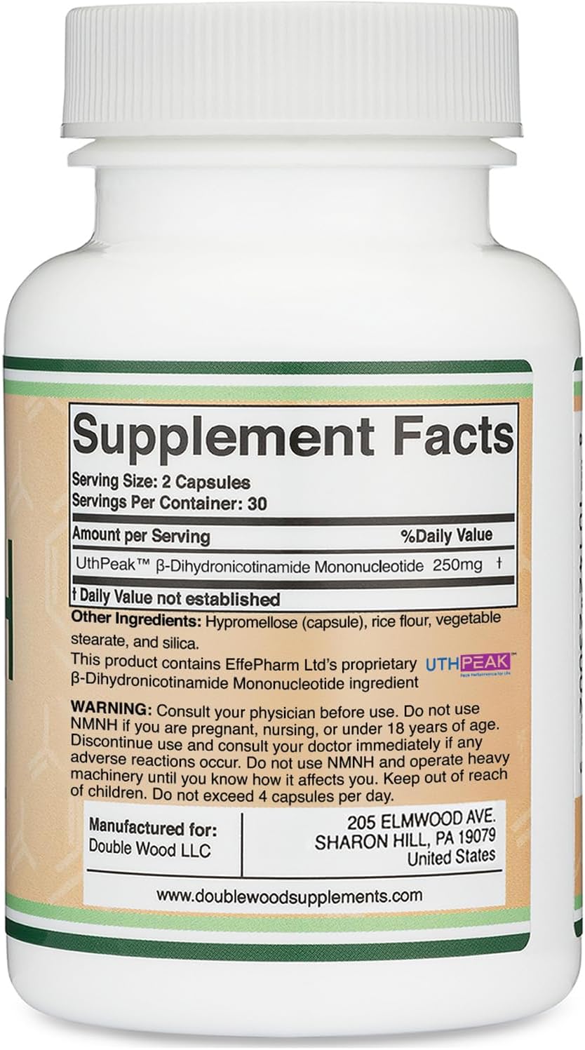 NMNH (NMN Supplement Alternative) (Dihydronicotinamide Mononucleotide) 250mg Per Serving, 60 Count (30 Servings) NAD Supplement to Boost NAD+ Levels As We Age (Non-GMO, Gluten Free) by Double Wood-2