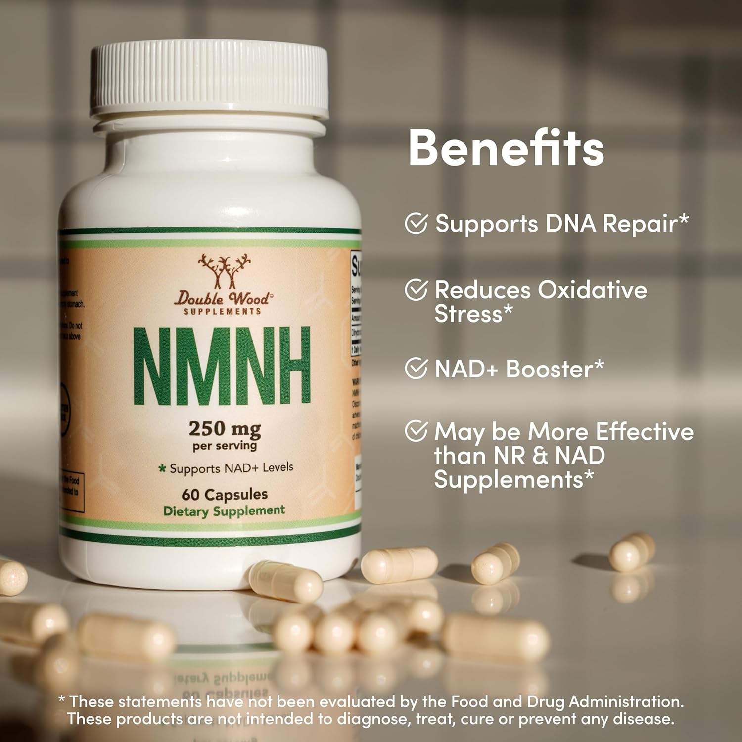 NMNH (NMN Supplement Alternative) (Dihydronicotinamide Mononucleotide) 250mg Per Serving, 60 Count (30 Servings) NAD Supplement to Boost NAD+ Levels As We Age (Non-GMO, Gluten Free) by Double Wood-4