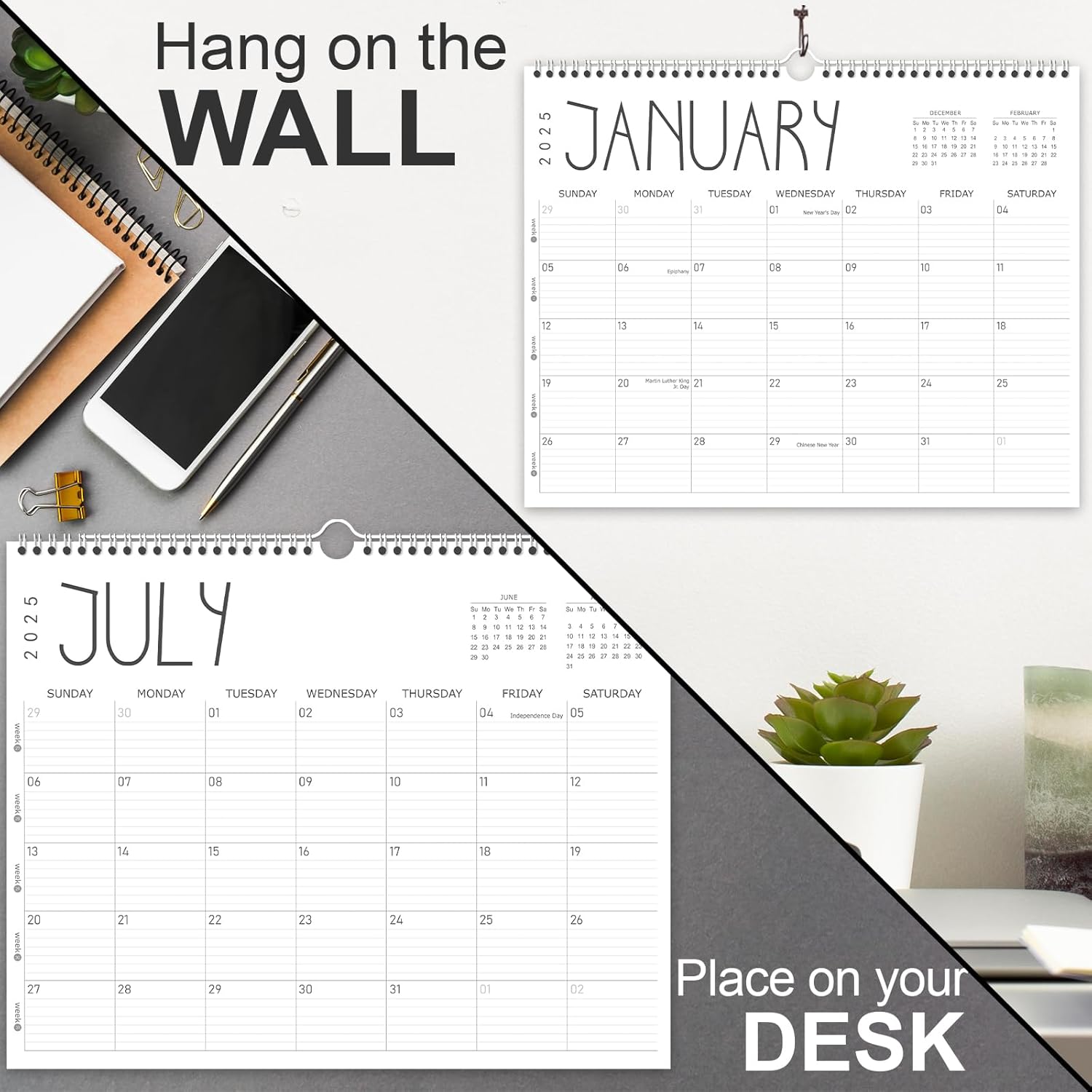 GuassLee Wall Calendar 2025, 2025 Calendar Wall from Jan. 2025 to Dec. 2025, 14" X 11" Paper Monthly Planner Wall Hanging Calendar with Thick Paper for Office Home Planning & Organizing-3