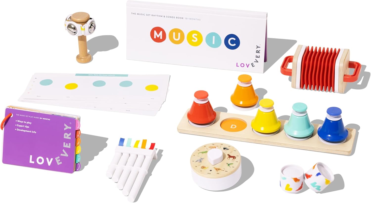 Lovevery | The Music Set | 6 Musical Instruments and Rhythm & Songs Book, Preschool Education and Montessori Early Learning Musical Toy, Ages 18 Months to 4+ Years-0