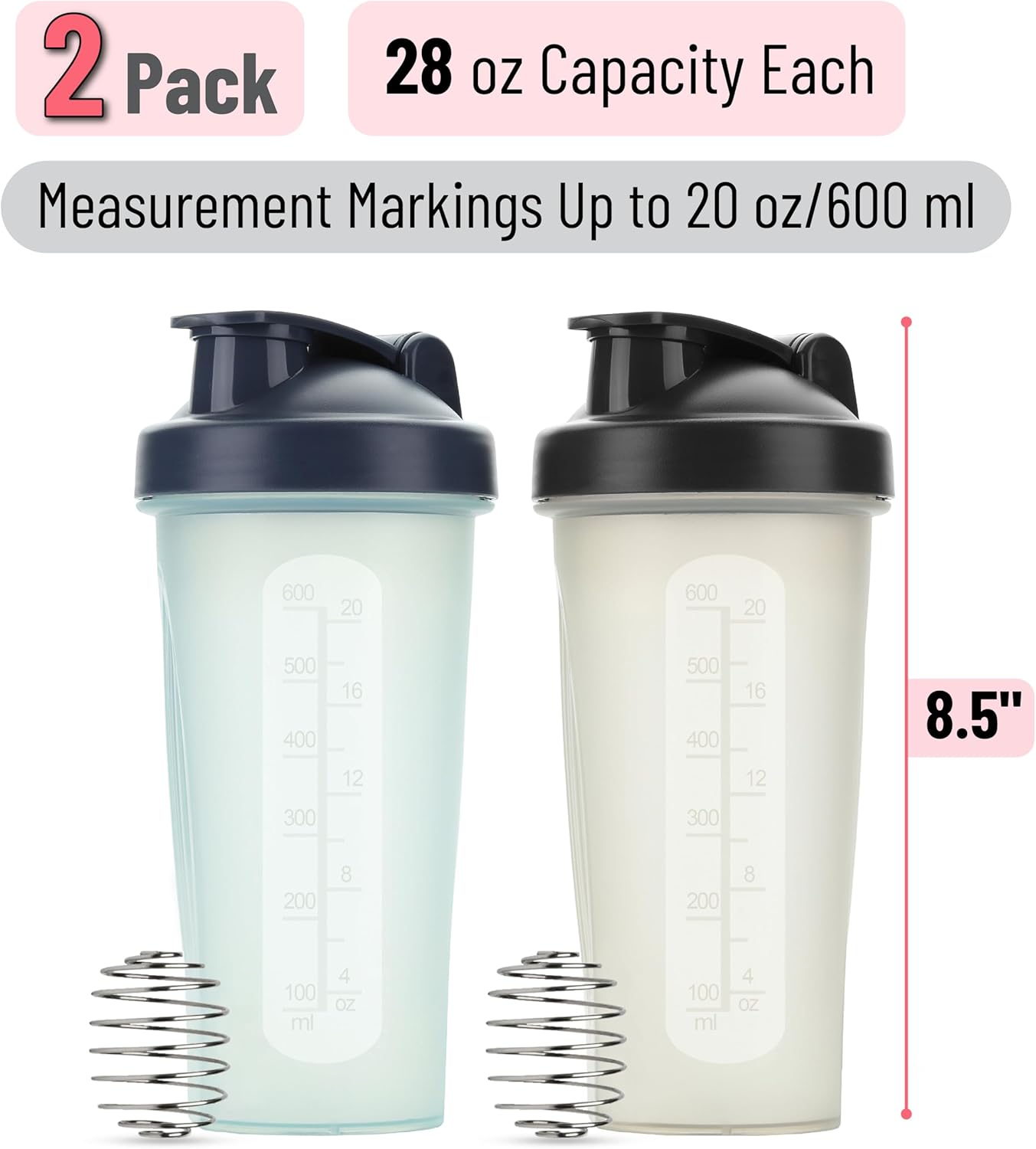 Mr. Pen- Shaker Bottles for Protein Mixes, 28 oz, 2 Pack, 2 Colors, Protein Shaker Bottle with Wire Whisk Ball, Shaker Cup, Mixer Bottle, Protein Shake Bottles, Protein Bottle, Protein Shake Bottle-1