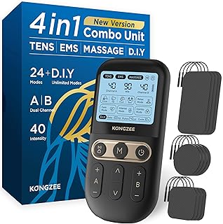 4 in 1 - D.I.Y & Tens Unit & EMS & Massage Muscle Stimulator, Dual Channel TENS Units Therapy Machine for Pain Relief, FDA Cleared Rechargeable Electronic Pulse Massager,with 12pcs Electrode Pads