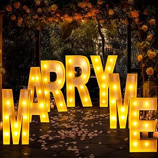 7 Pcs 3 ft Tall Marry Me Large Light up Letter Sign Marry Me Marquee Lights LED Romantic Light Battery Operated Alphabet with String Lights for Wedding Engagement Proposal Party Decorations