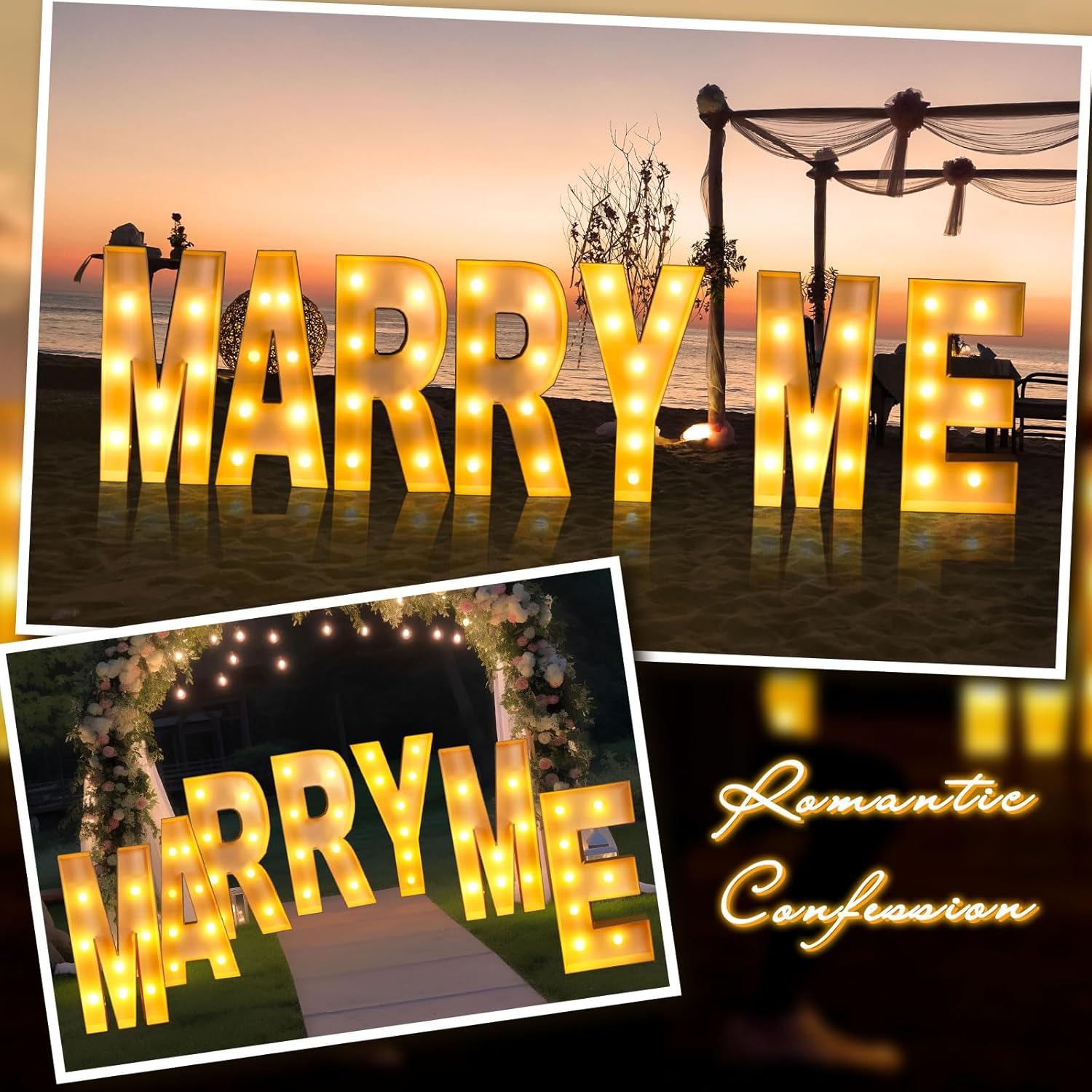 7 Pcs 3 ft Tall Marry Me Large Light up Letter Sign Marry Me Marquee Lights LED Romantic Light Battery Operated Alphabet with String Lights for Wedding Engagement Proposal Party Decorations-5