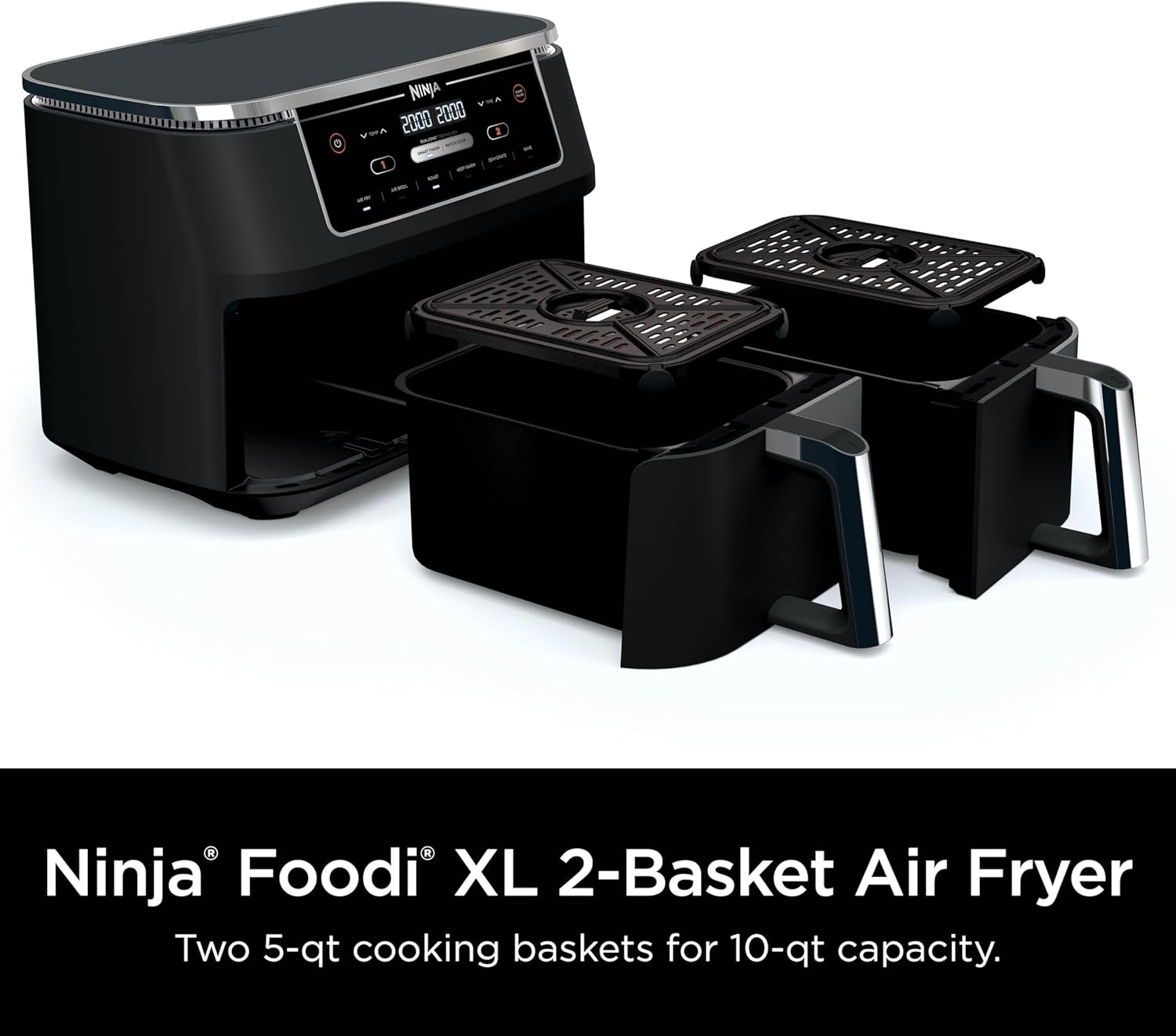 Ninja Air Fryer, Roast, Bake, Air Fry, Crisps, Broil, Reheats, Keep Warm, 10-in-1, Fries, Frozen Food, Veggies, and Meat, Quick Meals, Healthy Meals, Less Oil, 10 QT, Black, DZ302​-1