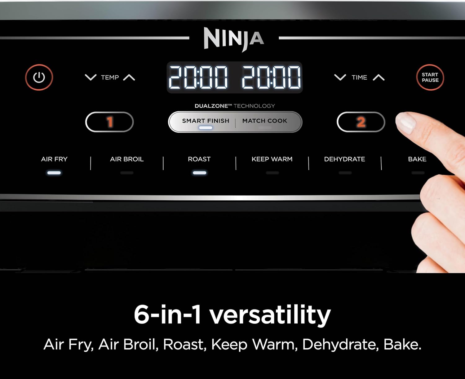 Ninja Air Fryer, Roast, Bake, Air Fry, Crisps, Broil, Reheats, Keep Warm, 10-in-1, Fries, Frozen Food, Veggies, and Meat, Quick Meals, Healthy Meals, Less Oil, 10 QT, Black, DZ302​-2