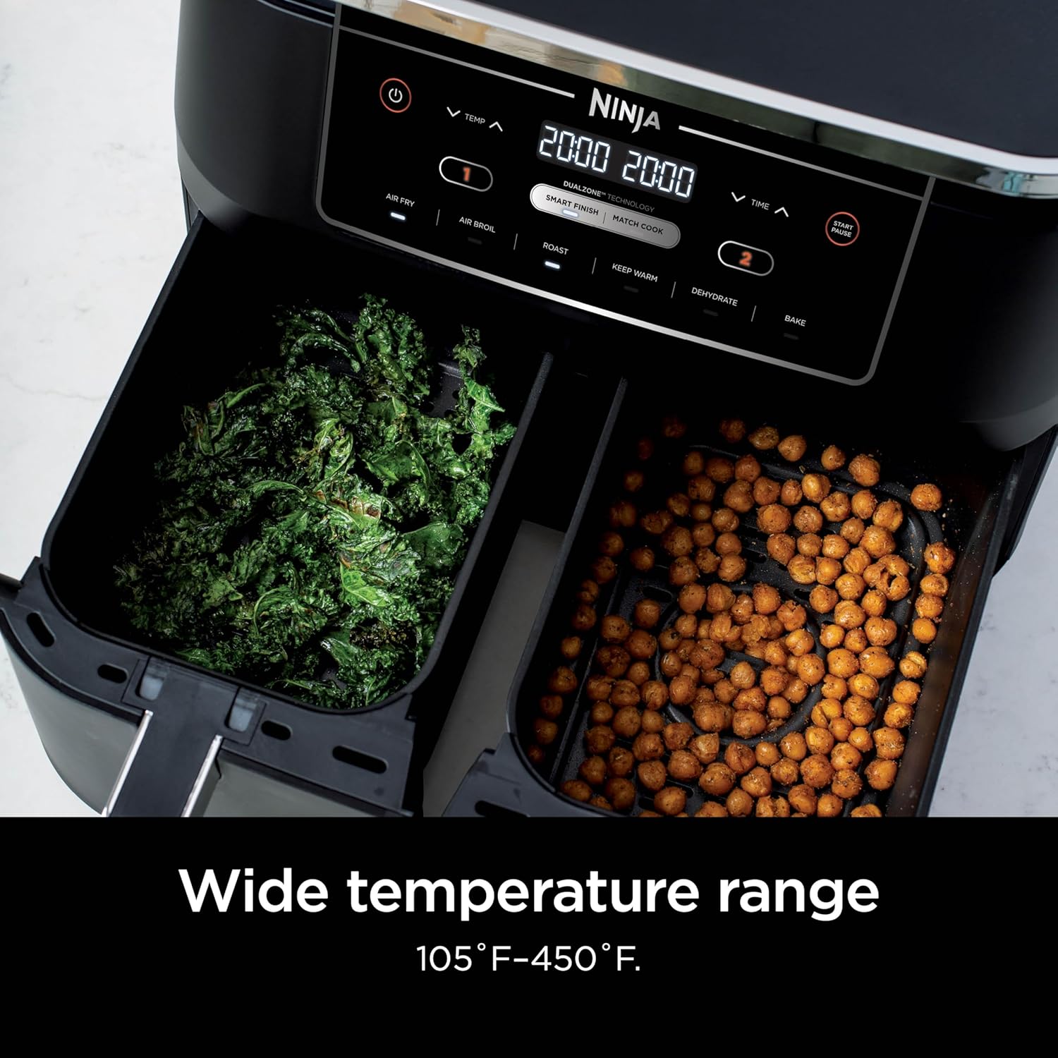 Ninja Air Fryer, Roast, Bake, Air Fry, Crisps, Broil, Reheats, Keep Warm, 10-in-1, Fries, Frozen Food, Veggies, and Meat, Quick Meals, Healthy Meals, Less Oil, 10 QT, Black, DZ302​-3