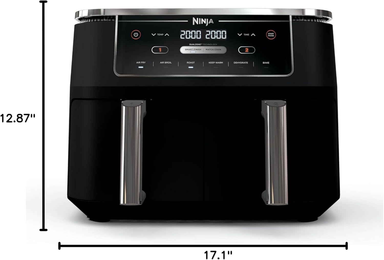 Ninja Air Fryer, Roast, Bake, Air Fry, Crisps, Broil, Reheats, Keep Warm, 10-in-1, Fries, Frozen Food, Veggies, and Meat, Quick Meals, Healthy Meals, Less Oil, 10 QT, Black, DZ302​-9