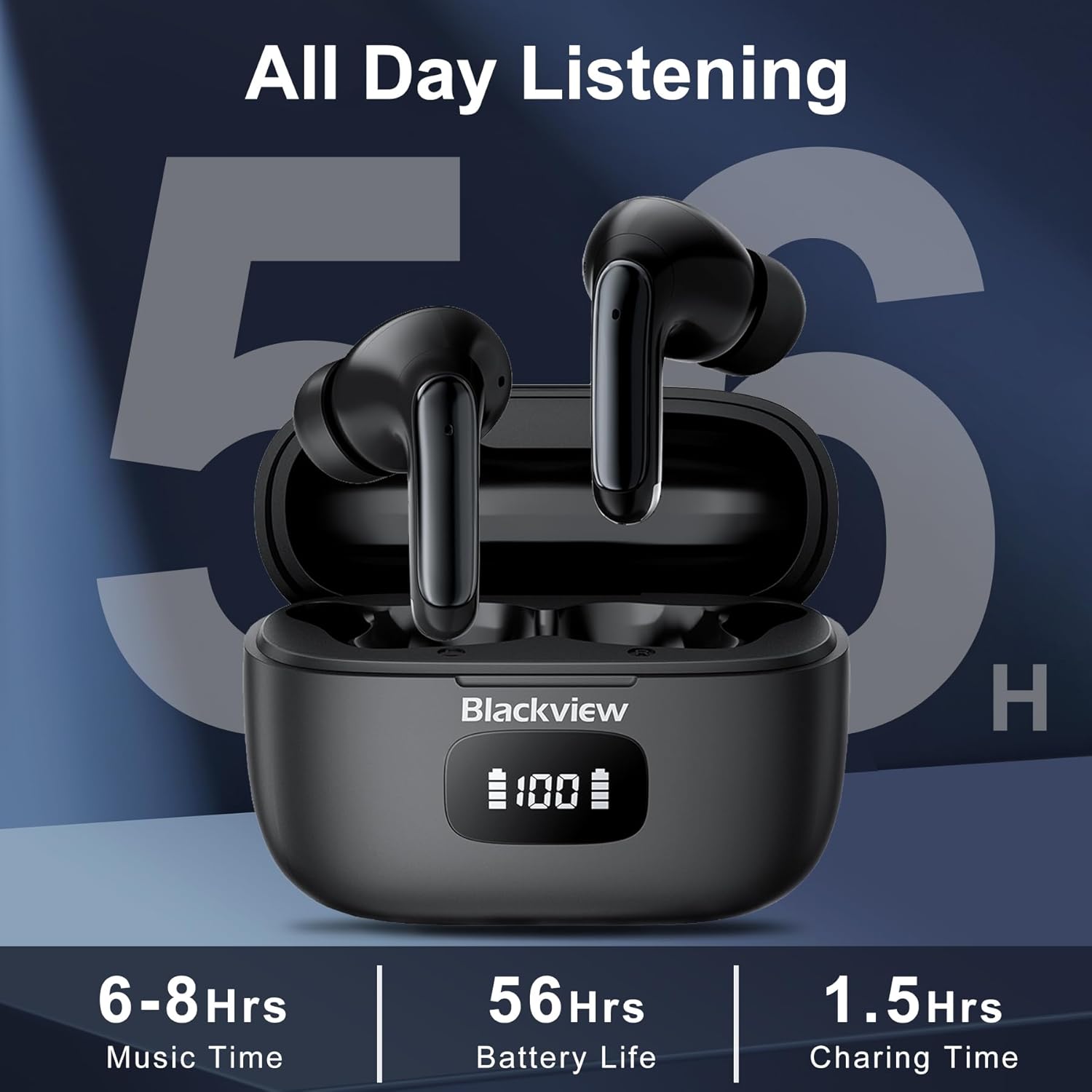 Blackview Wireless Noise Canceling Earbuds in Ear Headphones Wireless Bluetooth 5.3, Ear Buds Built-in Mic Sports Earbuds IPX7 Waterproof,56H Playtime LED Power Display for Android/iOS Phone-2