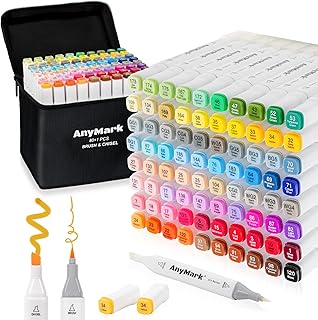 Alcohol Markers Brush Tip, 80+1 Colors Dual Tip Brush & Chisel Alcohol-Based Art Markers Set with Case for Adult Artists Drawing Coloring