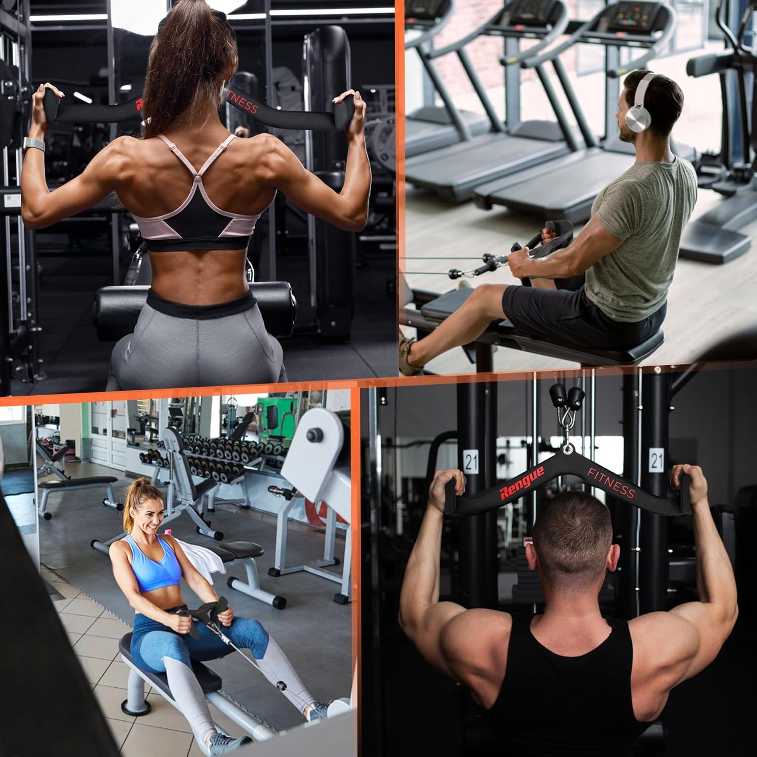 Rengue LAT Pull Down Bar T-Bar V-Bar Pulley Cable Machine LAT Pulldown Attachments Back Tricep Pull Down Attachment Strength Training Handle Grips LAT Pulldown Bar Press Down Exercises for Home Gym-6