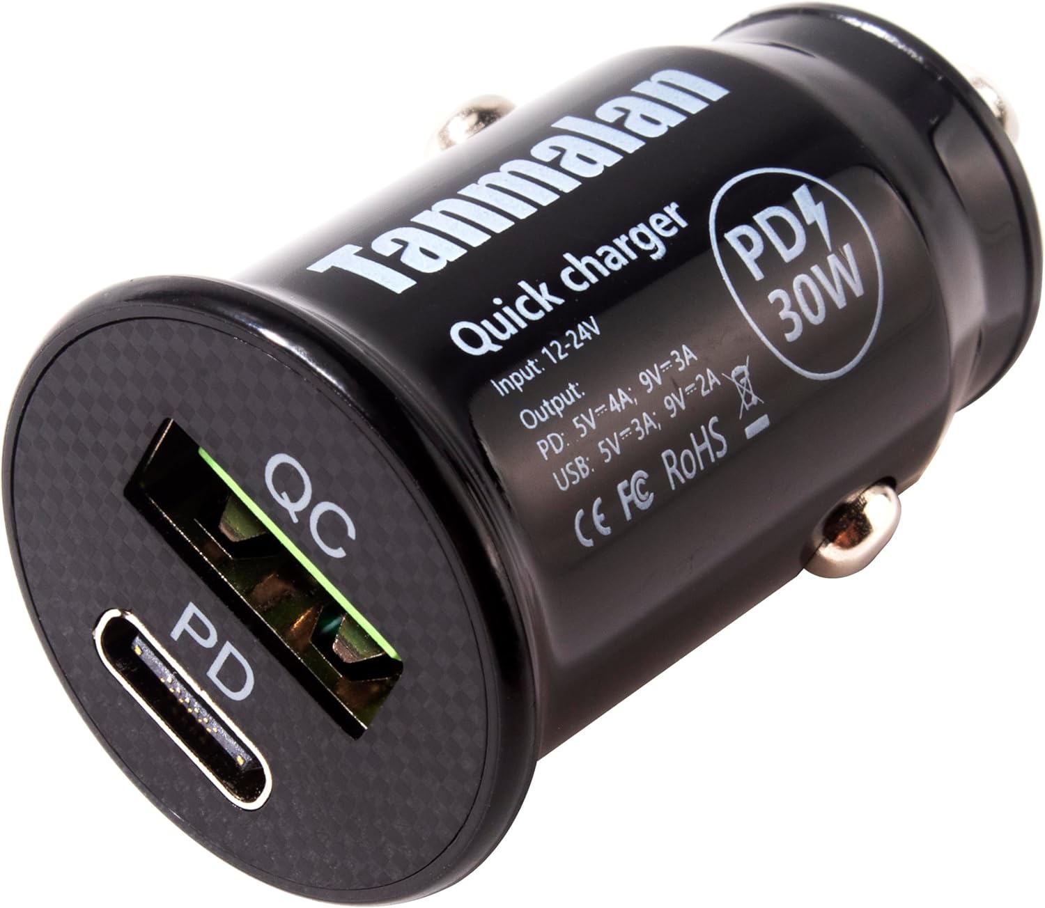 Fast Charging-Mini Design-Tanmalan Quick Car Charger,PD + QC,Mini Design Black,5V 4A,-0