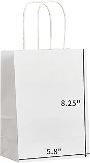 METAPRINT 100 Pack Small Paper Gift Bags 5.8x3.2x8.25 Inch White Paper Bags with Handles, Kraft Bags for Birthday Party Favors Grocery Retail Shopping Business Goody Craft Bags (White 100 Count)