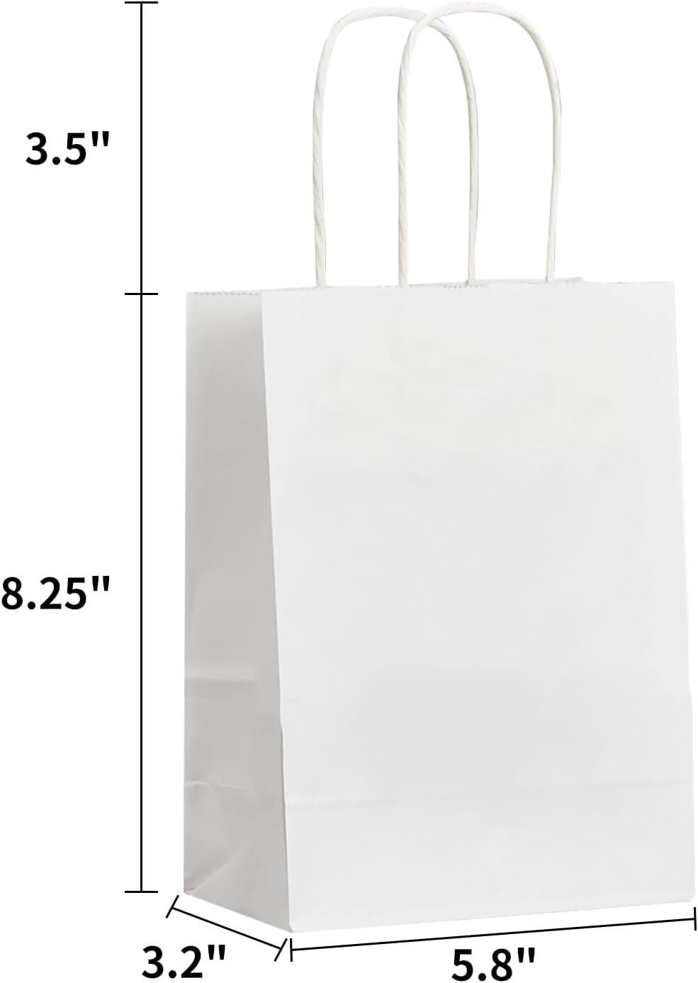 METAPRINT 100 Pack Small Paper Gift Bags 5.8x3.2x8.25 Inch White Paper Bags with Handles, Kraft Bags for Birthday Party Favors Grocery Retail Shopping Business Goody Craft Bags (White 100 Count)-2