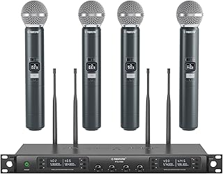 Phenyx Pro Wireless Microphone System, Quad Channel Wireless Mic, w/ 4x40 UHF Frequencies, Auto Scan, 328ft Long Range, 4 Handheld Dynamic Microphone for Singing, Church, Karaoke (PTU-7000-4H)