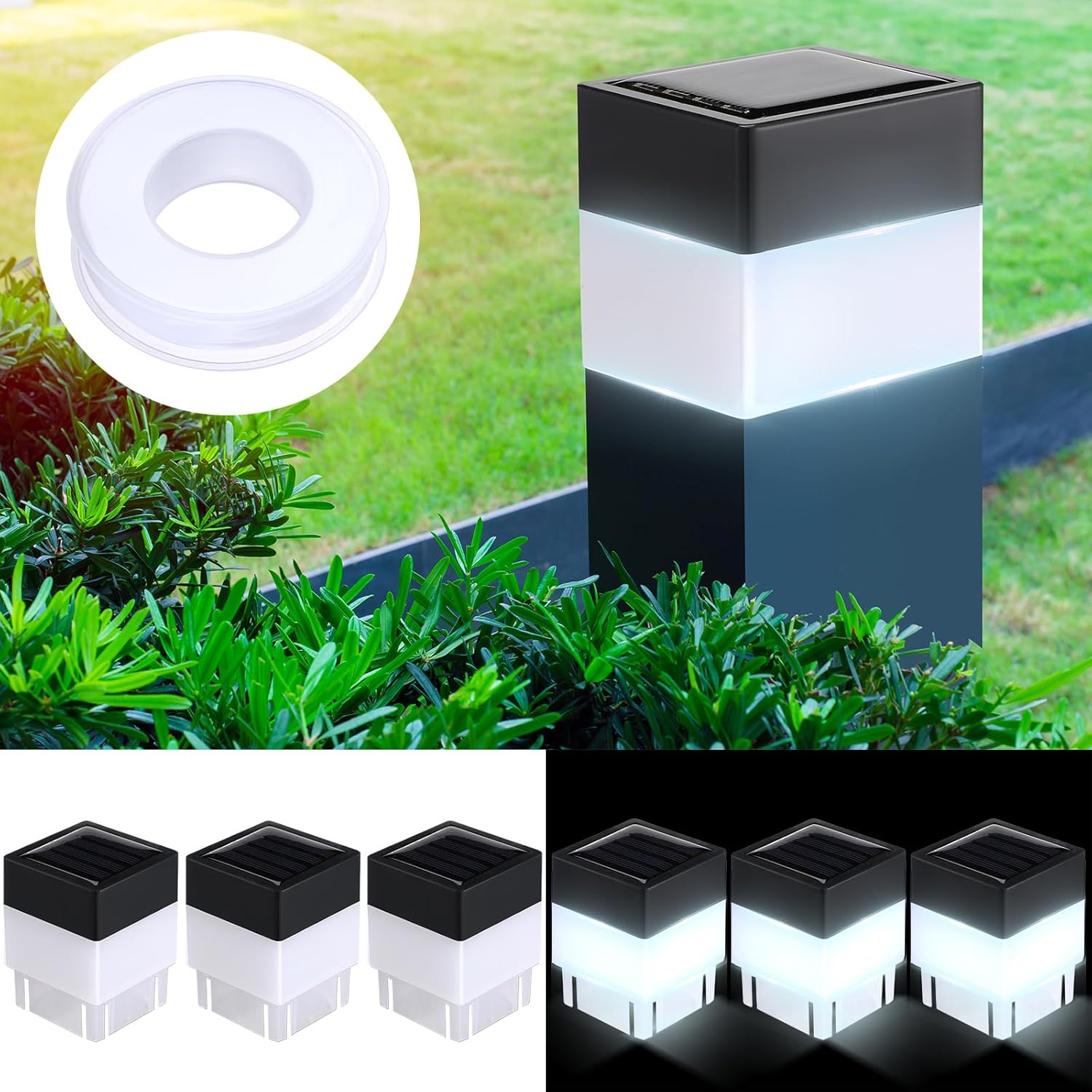 6 Pack Solar Fence Post Cap Lights 2In x 2In (5cm x 5cm) Solar Post Cap Lights Solar Fence Lights for Garden, Street Light, Cap Lights, LED Fence, Solar Post, Gazebos, Street Wall (White Light)-0