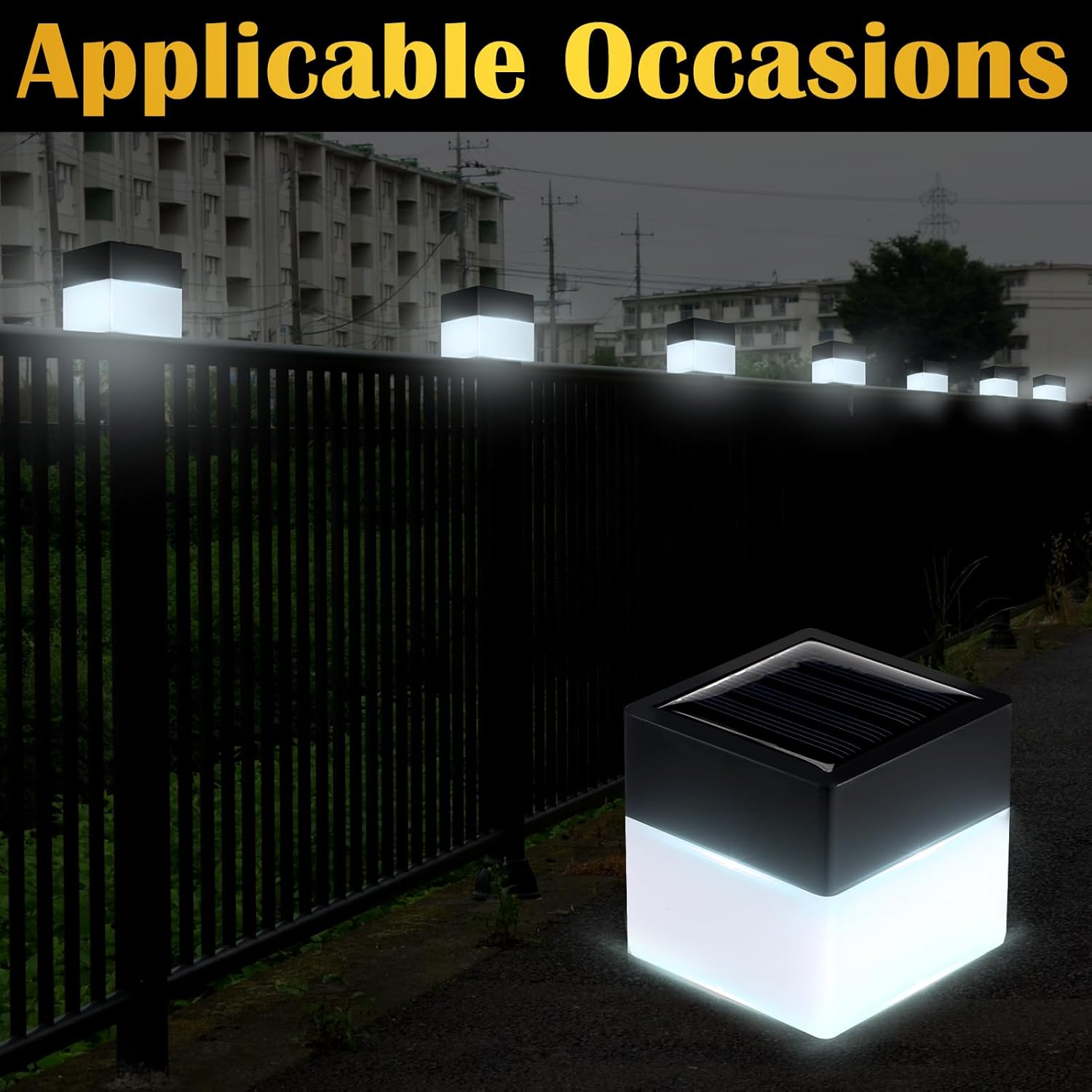 6 Pack Solar Fence Post Cap Lights 2In x 2In (5cm x 5cm) Solar Post Cap Lights Solar Fence Lights for Garden, Street Light, Cap Lights, LED Fence, Solar Post, Gazebos, Street Wall (White Light)-5