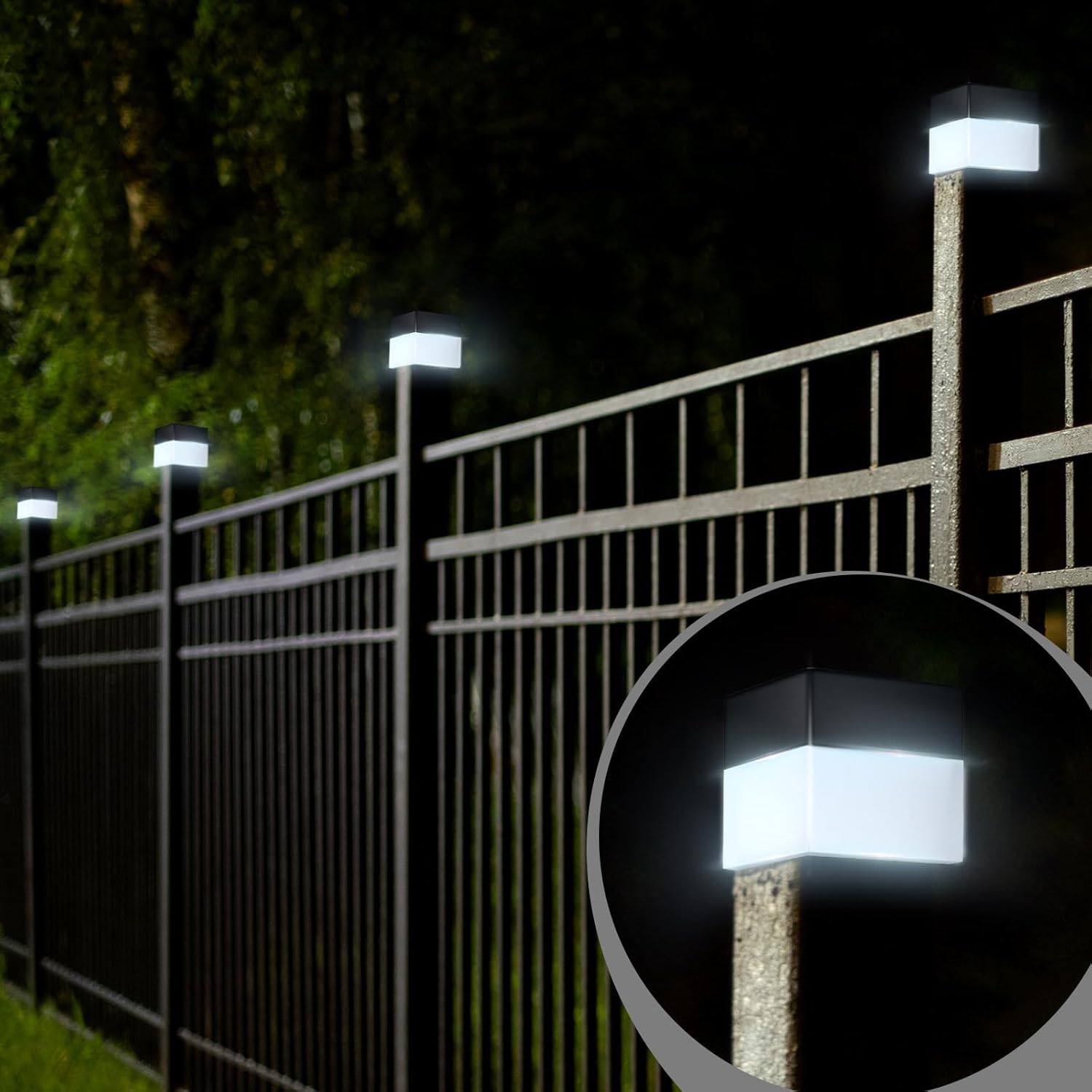 6 Pack Solar Fence Post Cap Lights 2In x 2In (5cm x 5cm) Solar Post Cap Lights Solar Fence Lights for Garden, Street Light, Cap Lights, LED Fence, Solar Post, Gazebos, Street Wall (White Light)-6