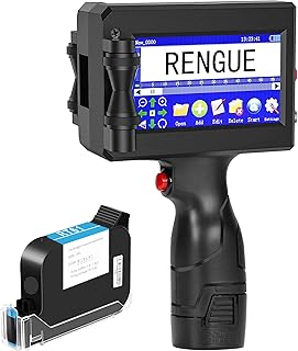 Rengue Handheld Inkjet Printer Gun, Portable Handheld Printer Quick-Drying Inkjet Coding Machine, 4.3" Mobile Touch Screen Inkjet Label Printer for QRCode, Barcode, Batch Number, Date (28 Languages)