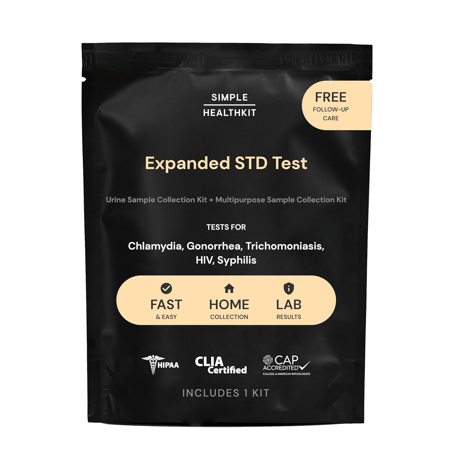 Expanded At-Home STD Test for Chlamydia, Gonorrhea, Trichomoniasis, HIV, Syphilis - STD HIV Testing Kit - Free Follow Up Care & Fast Lab Results-0