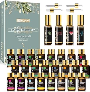 Top 28 Essential Oil Set for Diffuser Massage, 24x5ml Essential Oil Singles, 4x10ml Essential Oil Blends for Home Office Yoga