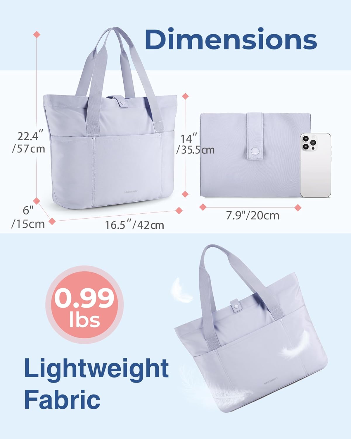 BAGSMART Tote Bag for Women, Foldable Tote Bag With Zipper Large Shoulder Bag Top Handle Handbag for Travel, Work-2