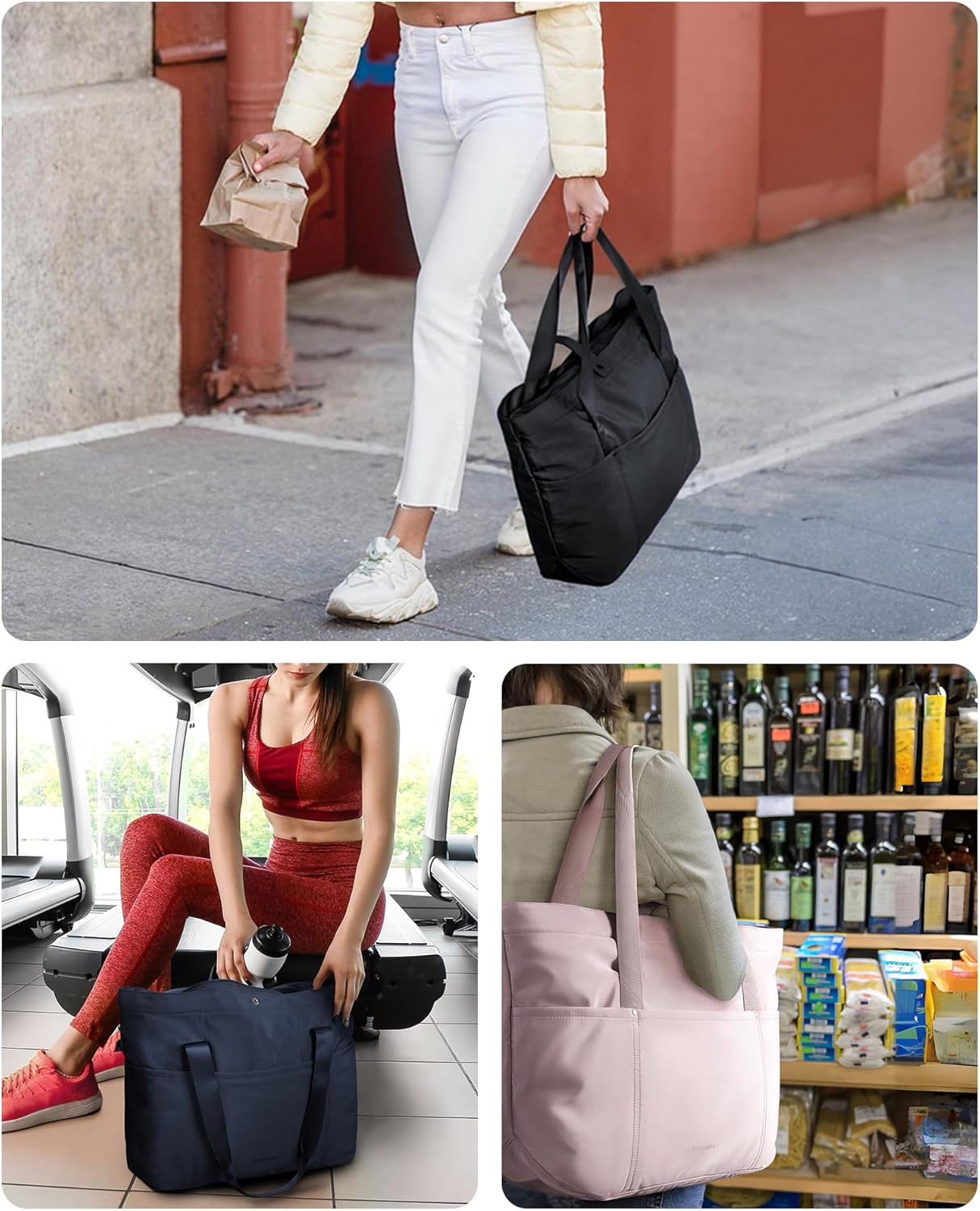 BAGSMART Tote Bag for Women, Foldable Tote Bag With Zipper Large Shoulder Bag Top Handle Handbag for Travel, Work-6