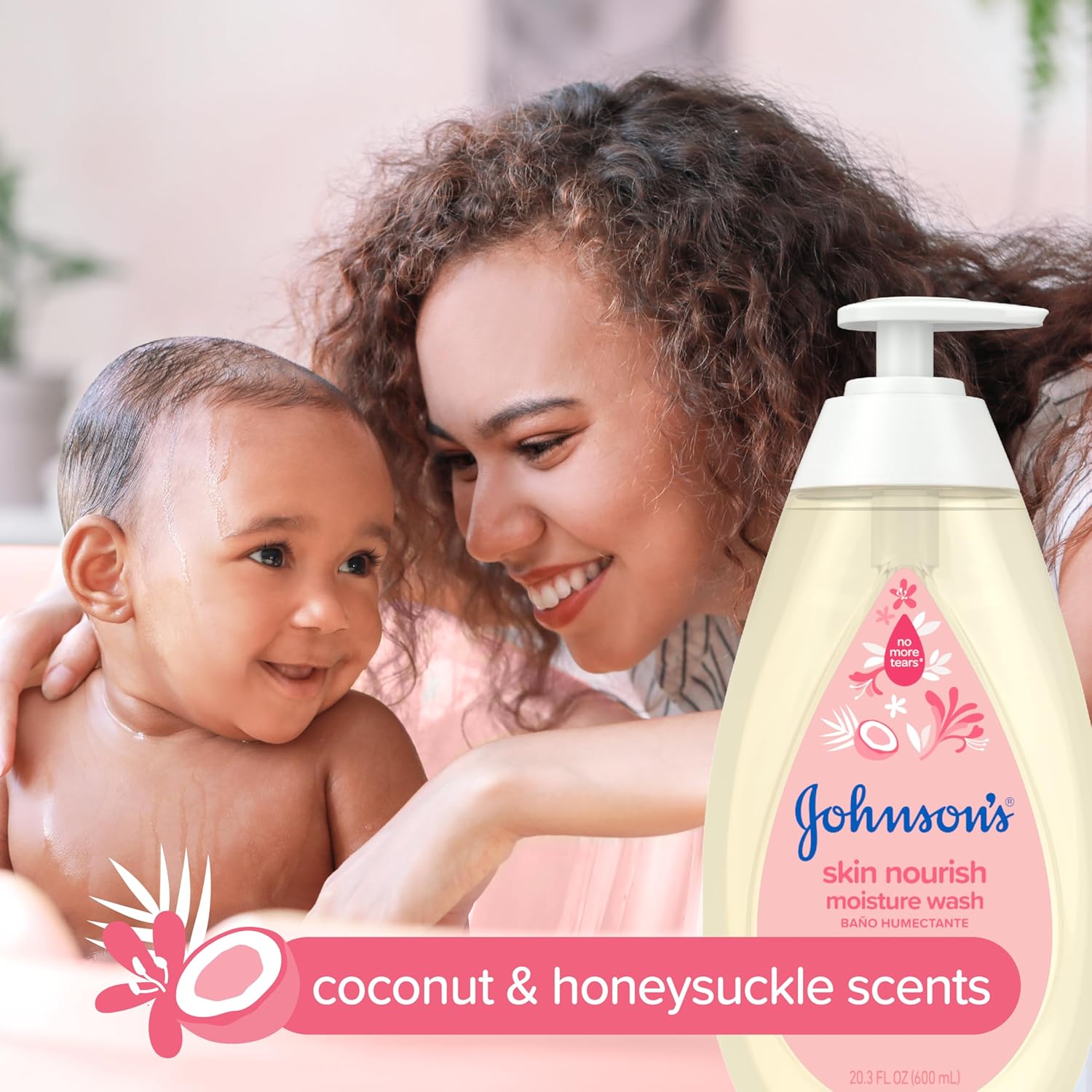 Johnson's Skin Nourish Moisture Wash, Baby Wash with Coconut & Honeysuckle Scents Cleanses & Leaves Skin Moisturized, Hypoallergenic Body Wash, Paraben-, Dye- & Sulfate-Free, 20.3 fl. oz-4