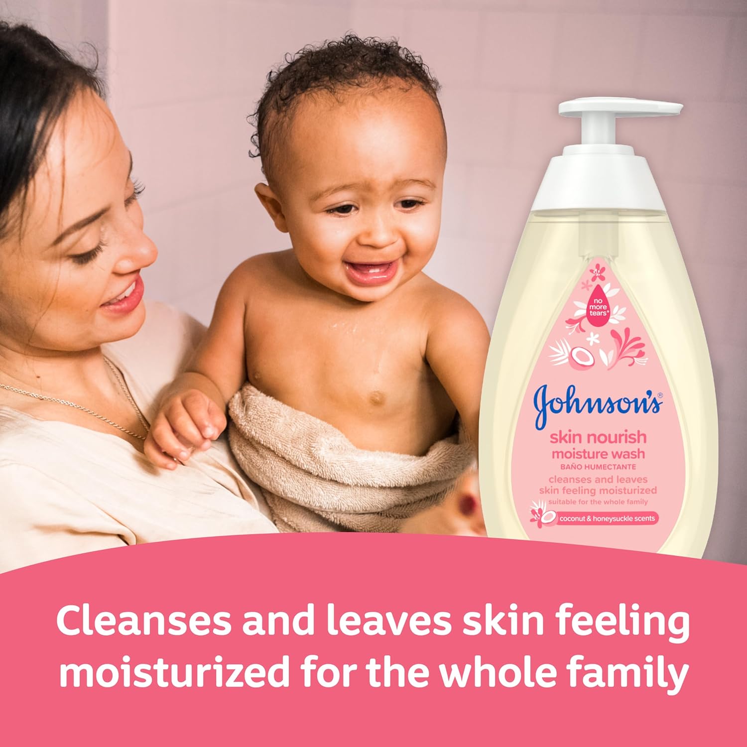 Johnson's Skin Nourish Moisture Wash, Baby Wash with Coconut & Honeysuckle Scents Cleanses & Leaves Skin Moisturized, Hypoallergenic Body Wash, Paraben-, Dye- & Sulfate-Free, 20.3 fl. oz-5