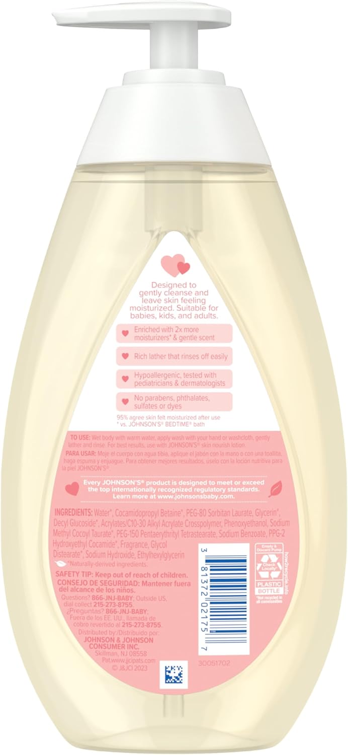 Johnson's Skin Nourish Moisture Wash, Baby Wash with Coconut & Honeysuckle Scents Cleanses & Leaves Skin Moisturized, Hypoallergenic Body Wash, Paraben-, Dye- & Sulfate-Free, 20.3 fl. oz-8