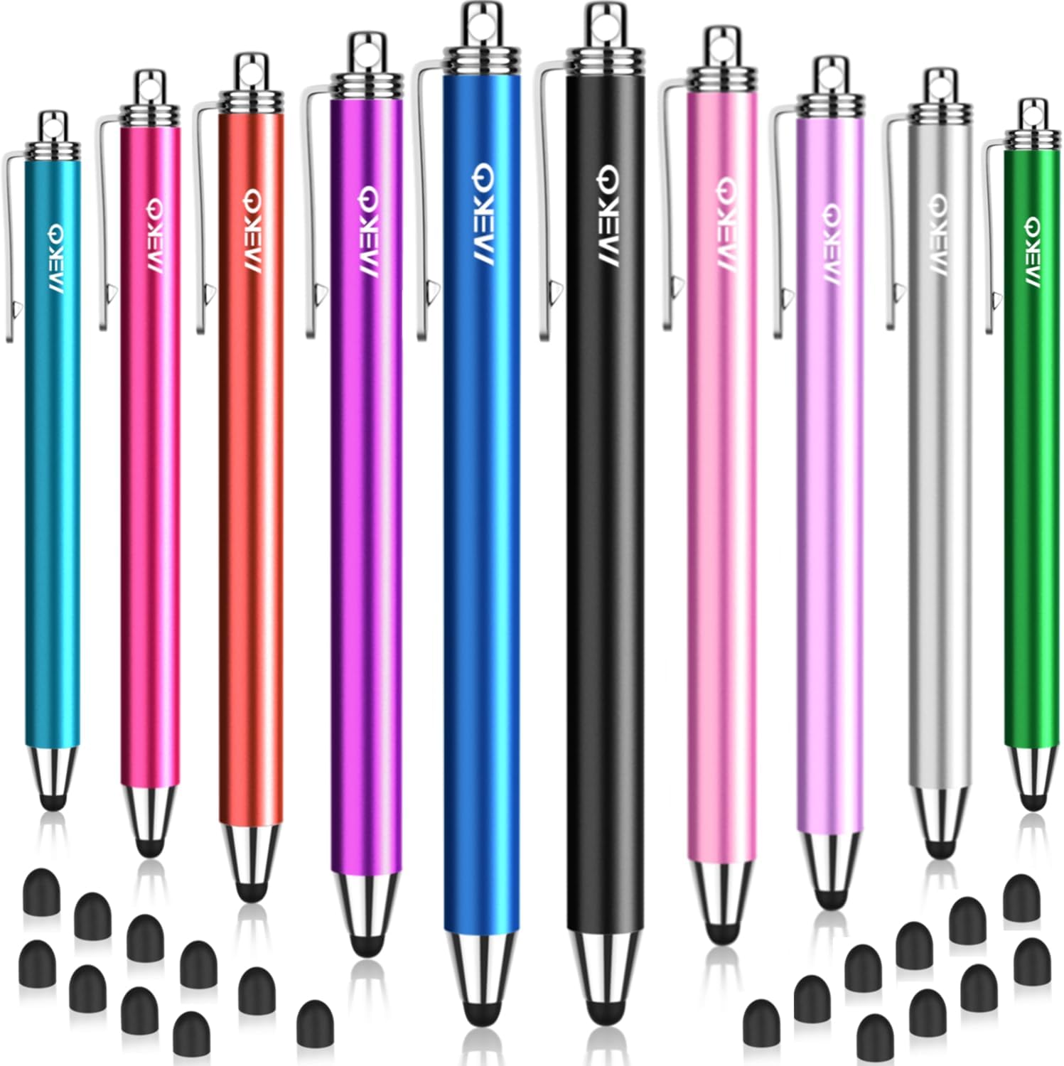 Stylus Pens for Touchscreens,MEKO 10 Pack Thin Rubber Tip Stylus Replaceable Tip Feature Bundle W/ 20 Pcs Replacement Tips for iPad iPhone Tablets Smartphone&All Touch Screen Devices(10 Stylus+20Tips)-0