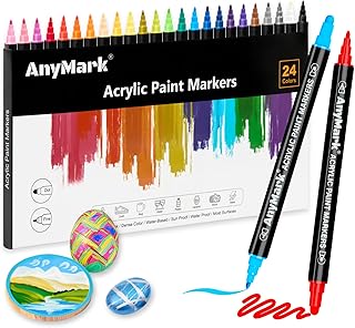 24 Colors Acrylic Paint Markers, Dual Tip Premium Acrylic Paint Pens for Stone, Wood, Calligraphy, Canvas, Ceramic, Metal, Glass, Rock Painting, DIY Crafts