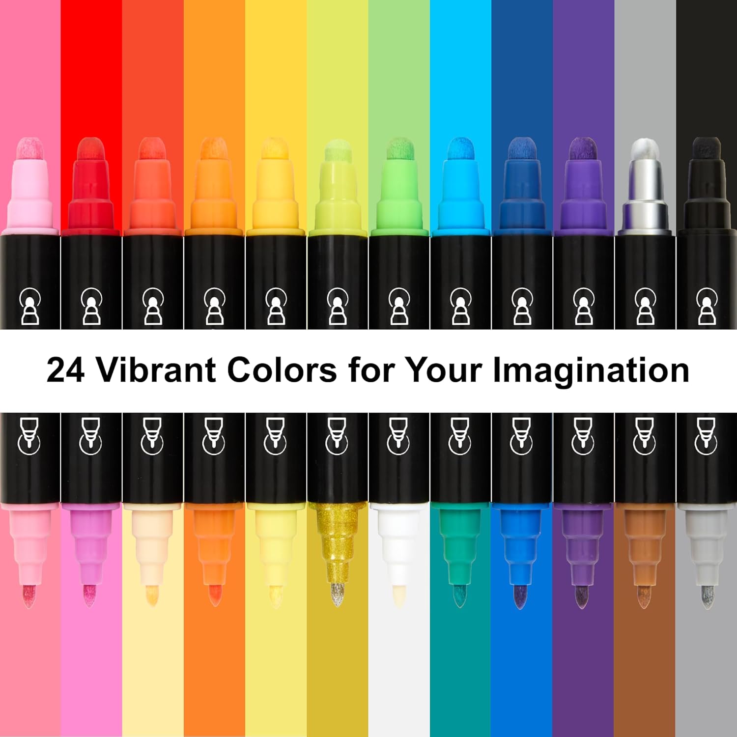 24 Colors Acrylic Paint Markers, Dual Tip Premium Acrylic Paint Pens for Stone, Wood, Calligraphy, Canvas, Ceramic, Metal, Glass, Rock Painting, DIY Crafts-3