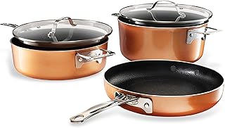 GOTHAM STEEL 5 Pc Copper Pots and Pans Set Non Stick Cookware Set, Kitchen Cookware Sets, Pot and Pan Set, Copper Pots Set, Non Toxic Cookware Sets Clearance, Frying Pan Set, Dishwasher Safe