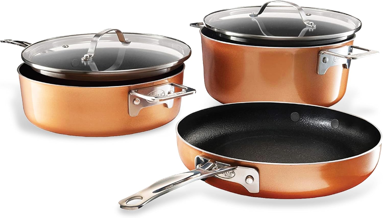 GOTHAM STEEL 5 Pc Copper Pots and Pans Set Non Stick Cookware Set, Kitchen Cookware Sets, Pot and Pan Set, Copper Pots Set, Non Toxic Cookware Sets Clearance, Frying Pan Set, Dishwasher Safe-0