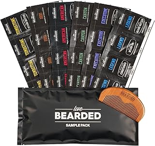 Live Bearded All-Natural Men's Beard Grooming Kit Sample Pack - Discover Your Signature Scent with 6 Different Fragrances, Includes Oil, Beard Butter, Wash, Conditioner, Wooden Comb & Bonus Gift