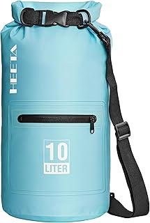 HEETA Waterproof Dry Bag with Front Zippered Pocket for Women Men, 5L/10L/20L/30L/40L Roll Top Lightweight Dry Storage Bag Backpack for Travel, Kayaking, Boating, Rafting, Camping, Hiking & Beach