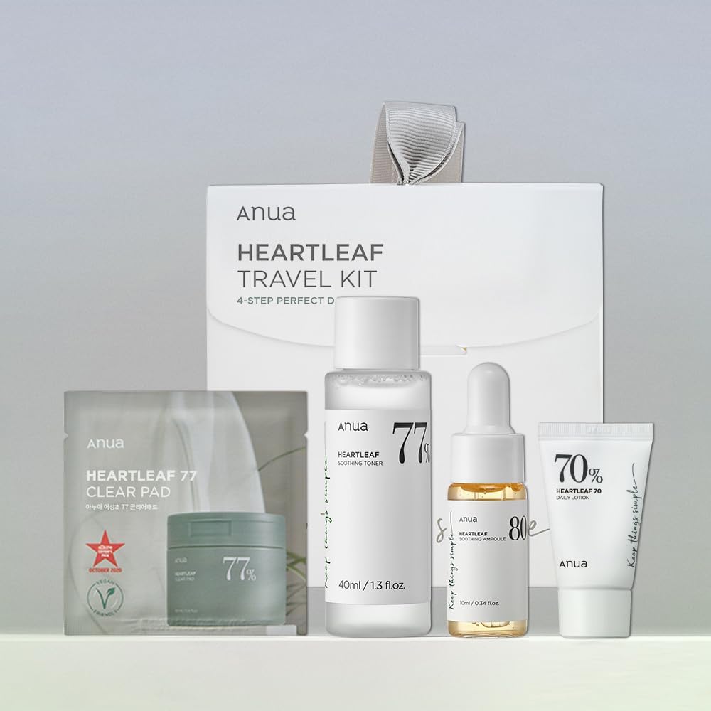 ANUA heartleaf smoothing trial Korean kit | travel size, gift set with heartleaf 77 clear pad, heartleaf77% smoothing toner and daily lotion & heartleaf 80 moisture soothing ampoule, Korean skin care-0